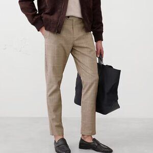 Banana Republic Factory Slim Tapered Pant, Brown Plaid, 33x30 NWT